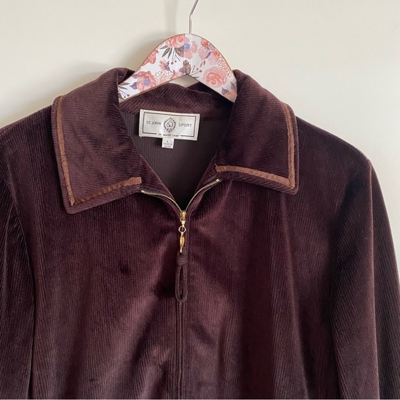 ST JOHN Sport Brown Corduroy Full Zip Collared Jacket Women’s L Large - Picture 2 of 12